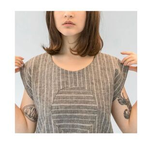 Hemp Sara Bergman Railroad Circle Blouse Stripes Sleeveless Made in USA Handmade